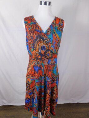 GUBERRY Dress Womens Large Multicolor Geometric V-Neck Sleeveless Fit & Flare